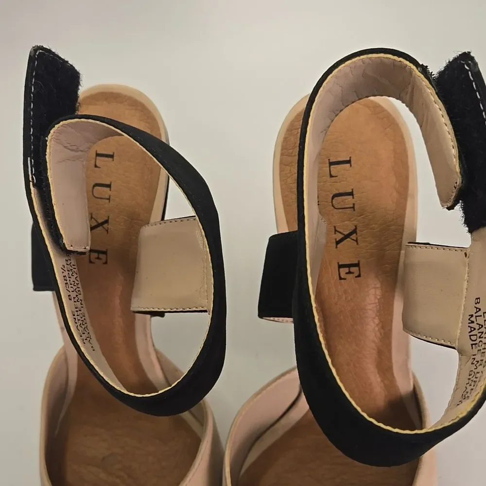 Luxe by JustFab Keane Black and Tan Pointed-Toe Suede Stilettos Heels Sz 8 Chic